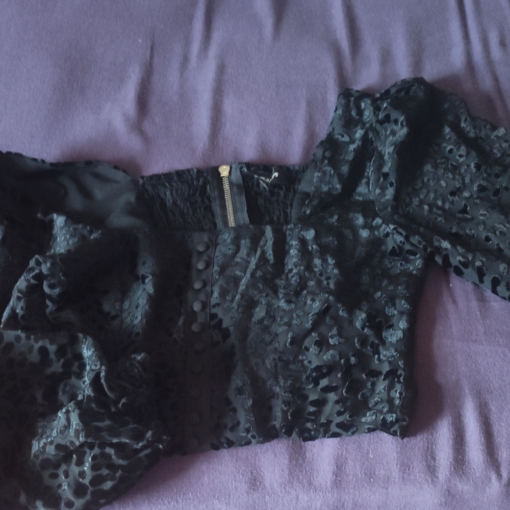 ASOS Green Smocked Cropped Blouse 3/4 Sleeve